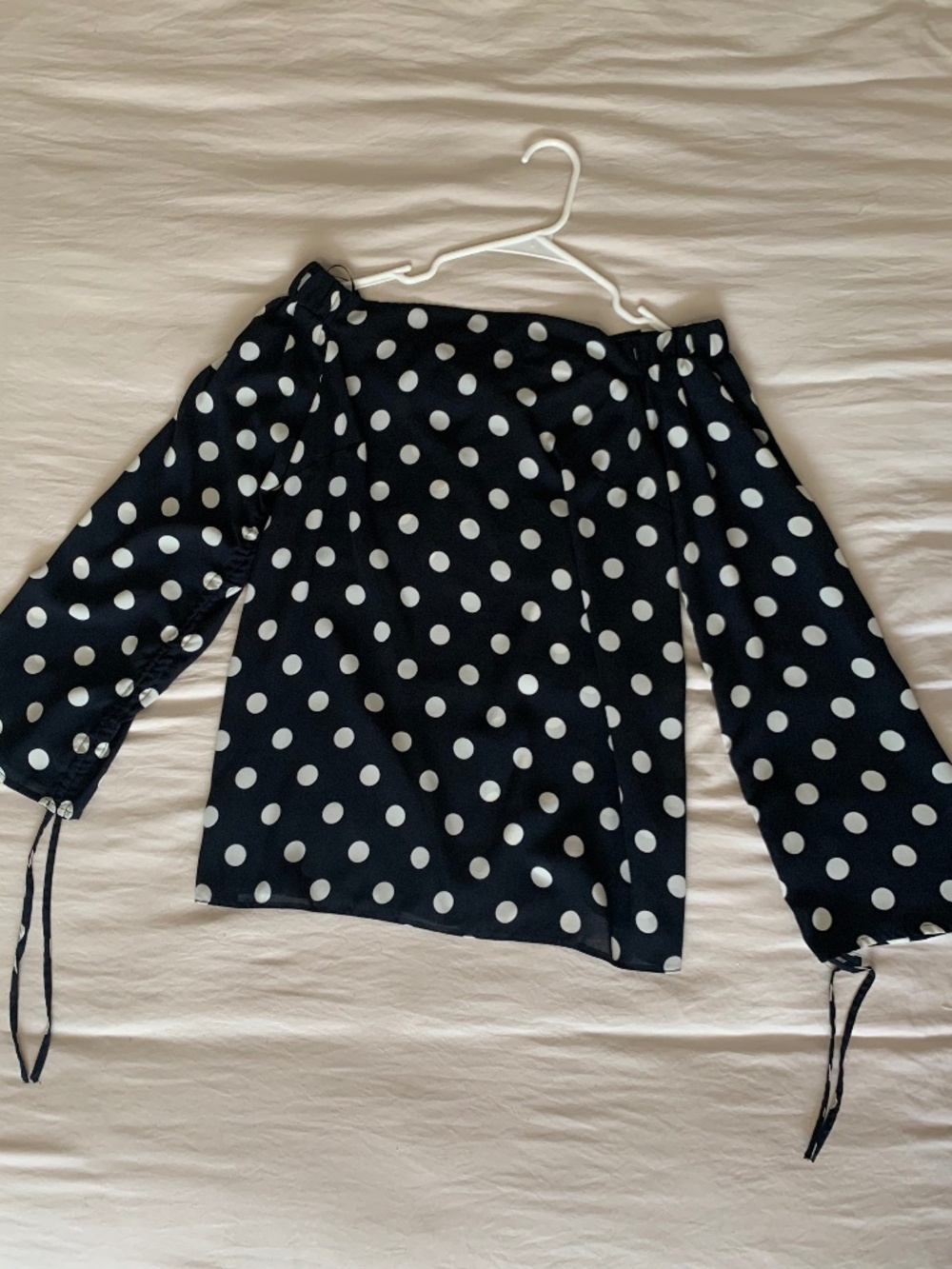 Capsule Ultimate Wardrobe Staples Polka Dot Off the Shoulder Tie Cuff Blouse 6